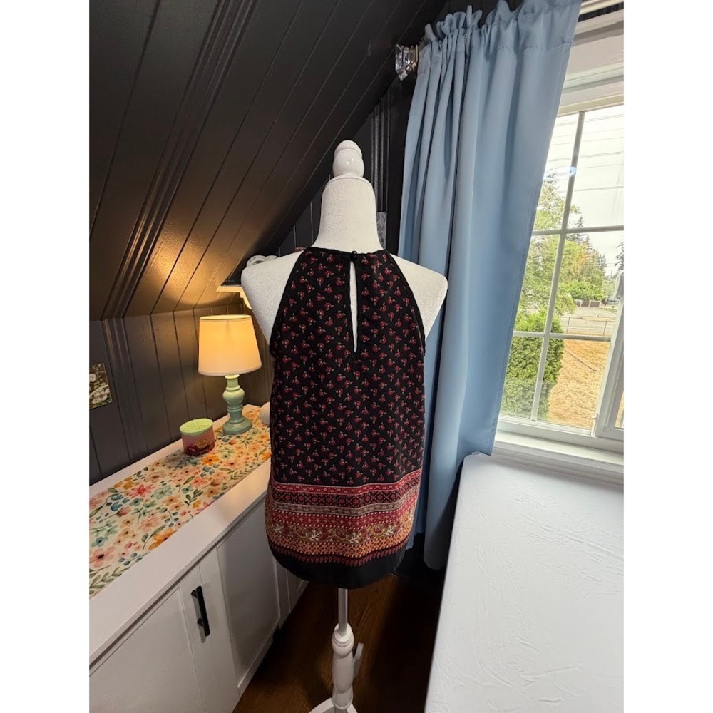 Papaya Womens Brown Floral Paisley Halter Tank Top Size S Boho Keyhole Back